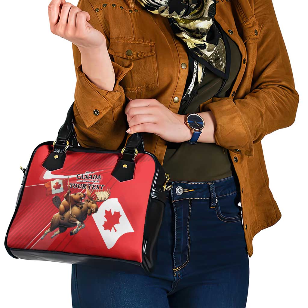 Personalized Beaver and Moose Happy Canada Day Shoulder Handbag Est 1867 A Mari Usque Ad Mare