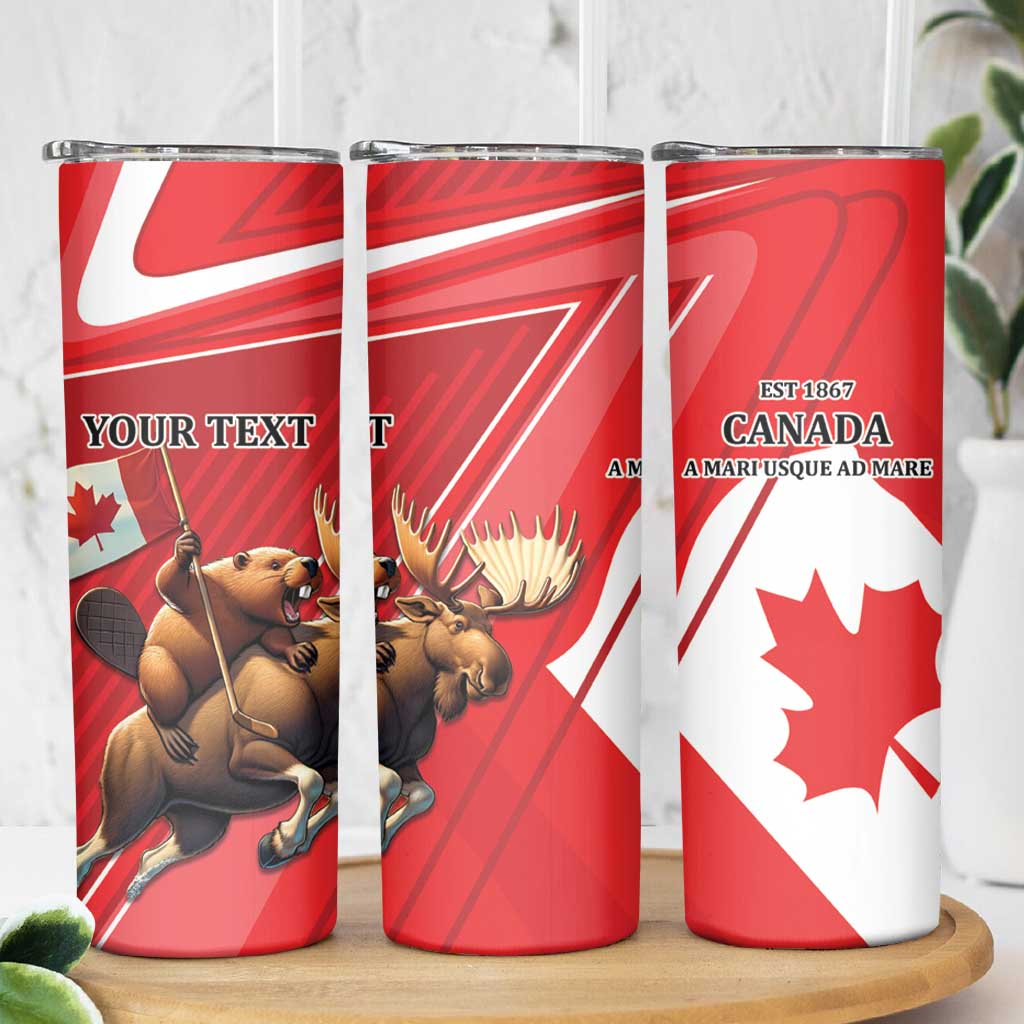 Personalized Beaver and Moose Happy Canada Day Skinny Tumbler Est 1867 A Mari Usque Ad Mare