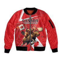 Personalized Beaver and Moose Happy Canada Day Sleeve Zip Bomber Jacket Est 1867 A Mari Usque Ad Mare