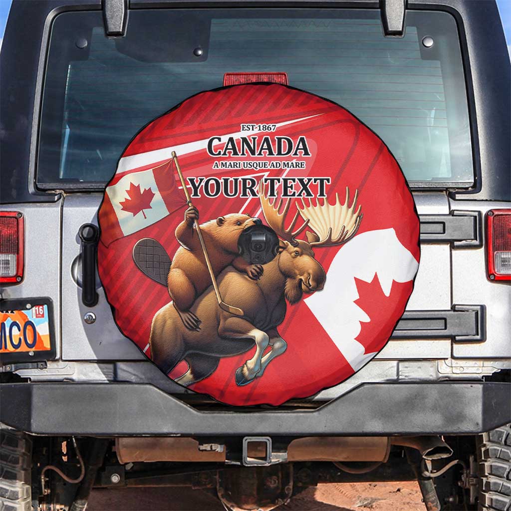 Personalized Beaver and Moose Happy Canada Day Spare Tire Cover Est 1867 A Mari Usque Ad Mare