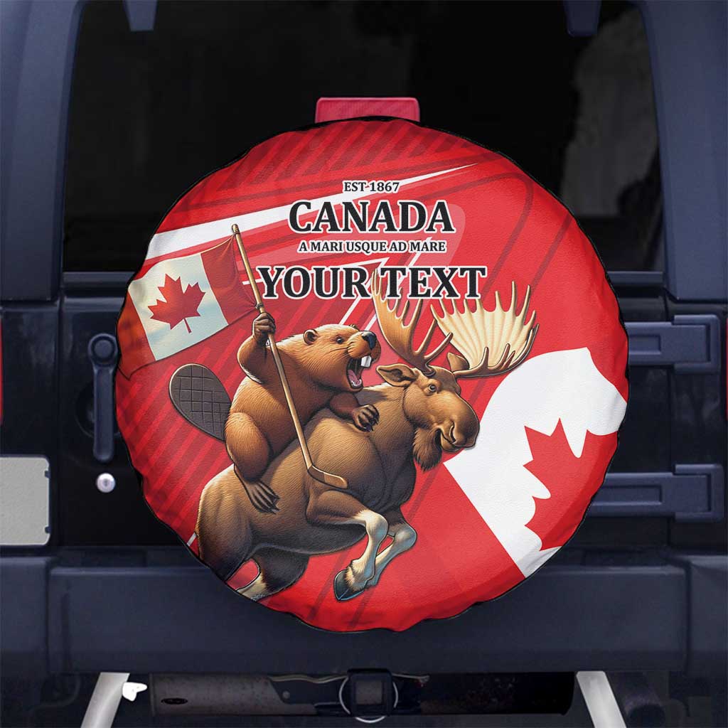 Personalized Beaver and Moose Happy Canada Day Spare Tire Cover Est 1867 A Mari Usque Ad Mare