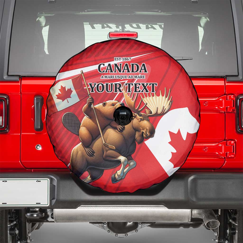 Personalized Beaver and Moose Happy Canada Day Spare Tire Cover Est 1867 A Mari Usque Ad Mare