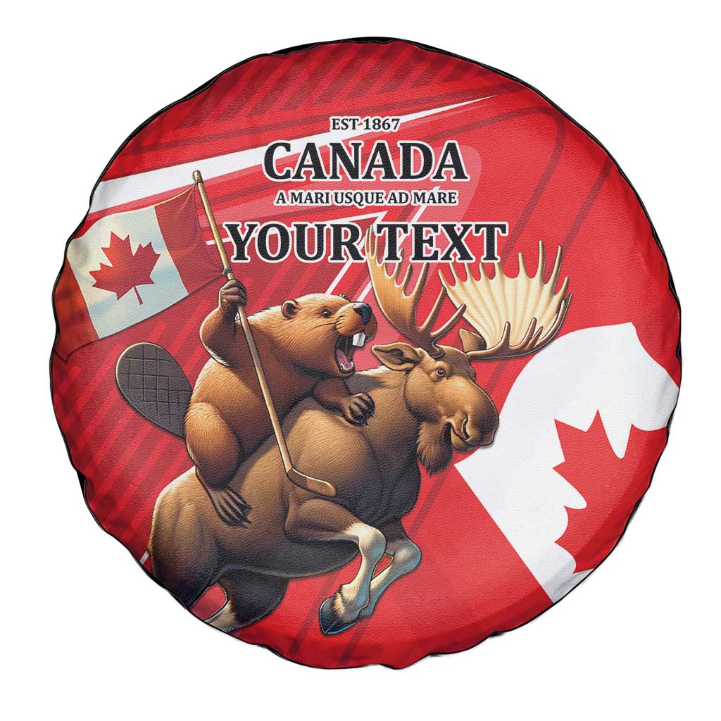 Personalized Beaver and Moose Happy Canada Day Spare Tire Cover Est 1867 A Mari Usque Ad Mare