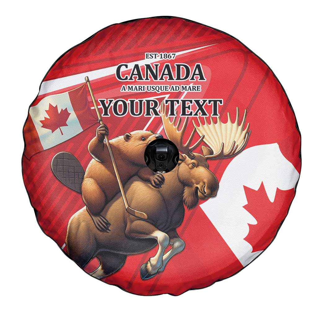 Personalized Beaver and Moose Happy Canada Day Spare Tire Cover Est 1867 A Mari Usque Ad Mare