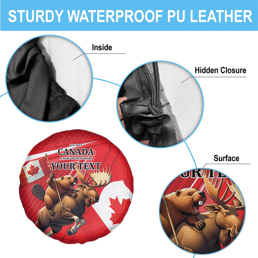 Personalized Beaver and Moose Happy Canada Day Spare Tire Cover Est 1867 A Mari Usque Ad Mare