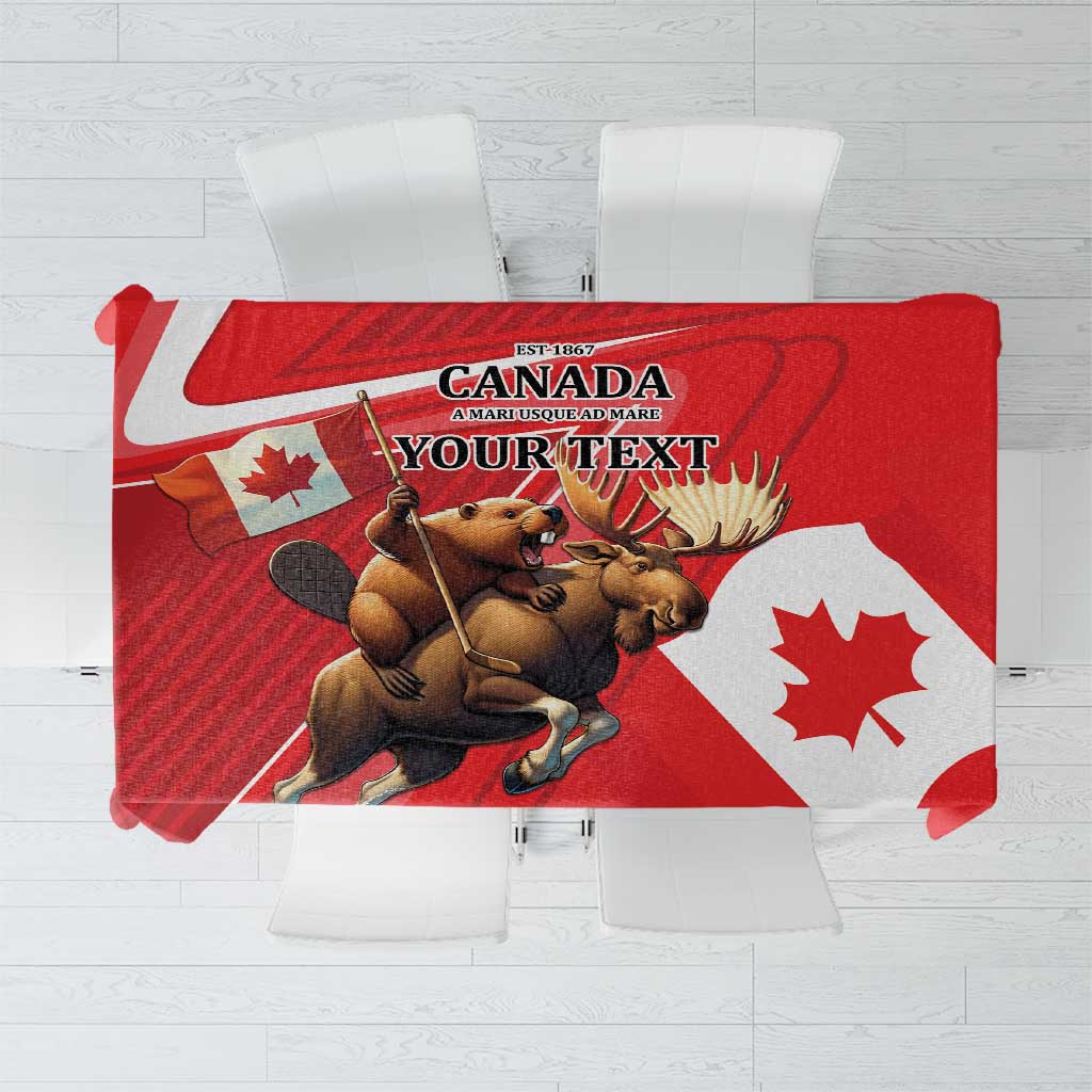 Personalized Beaver and Moose Happy Canada Day Tablecloth Est 1867 A Mari Usque Ad Mare