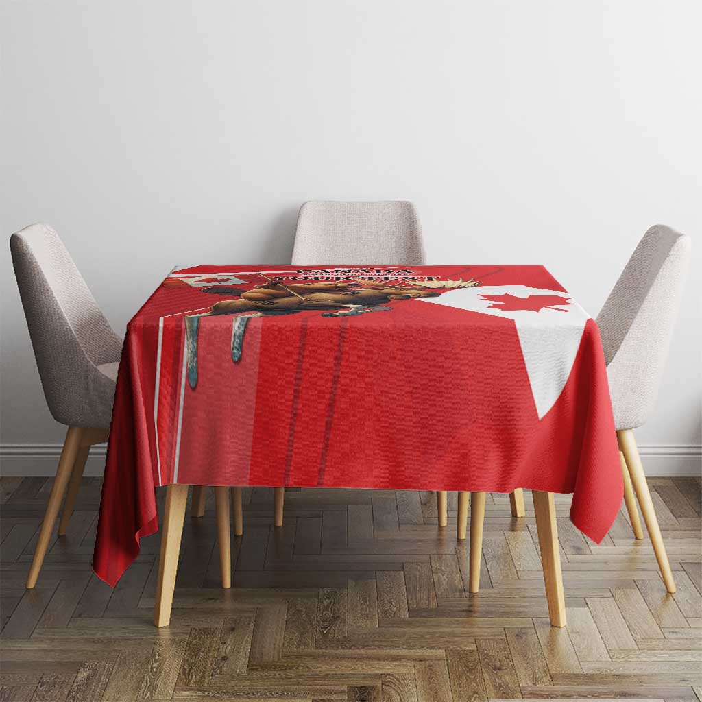 Personalized Beaver and Moose Happy Canada Day Tablecloth Est 1867 A Mari Usque Ad Mare