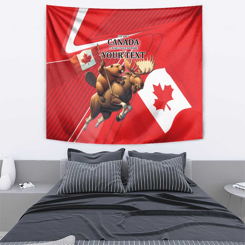 Personalized Beaver and Moose Happy Canada Day Tapestry Est 1867 A Mari Usque Ad Mare