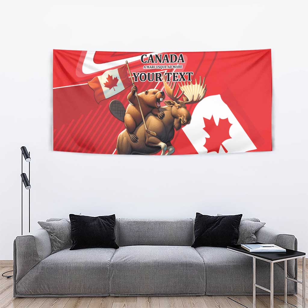 Personalized Beaver and Moose Happy Canada Day Tapestry Est 1867 A Mari Usque Ad Mare