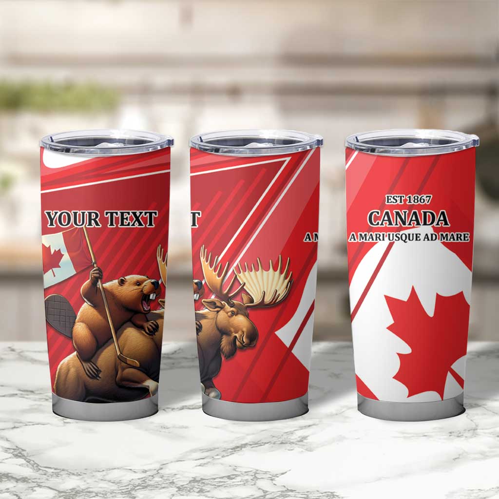 Personalized Beaver and Moose Happy Canada Day Tumbler Cup Est 1867 A Mari Usque Ad Mare