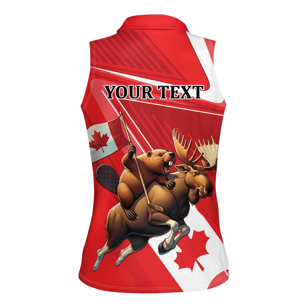Personalized Beaver and Moose Happy Canada Day Women Sleeveless Polo Shirt Est 1867 A Mari Usque Ad Mare