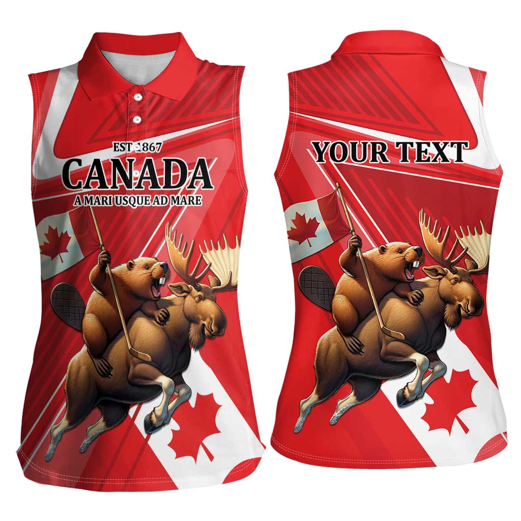 Personalized Beaver and Moose Happy Canada Day Women Sleeveless Polo Shirt Est 1867 A Mari Usque Ad Mare