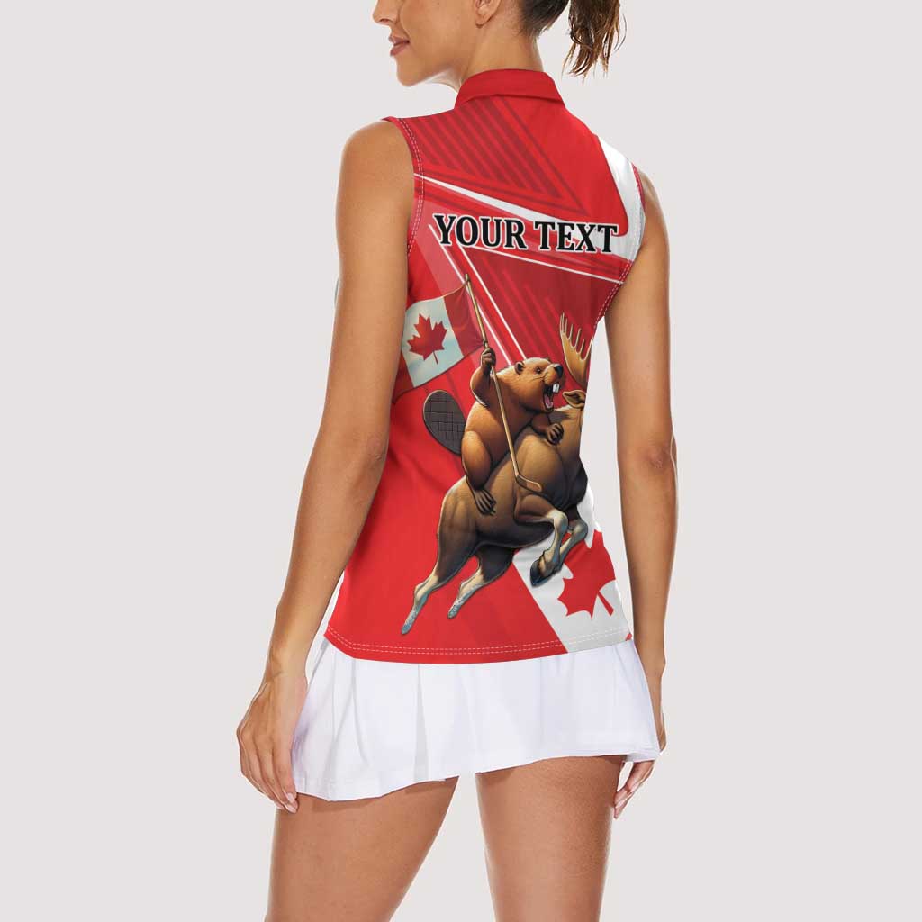 Personalized Beaver and Moose Happy Canada Day Women Sleeveless Polo Shirt Est 1867 A Mari Usque Ad Mare