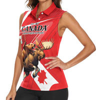 Personalized Beaver and Moose Happy Canada Day Women Sleeveless Polo Shirt Est 1867 A Mari Usque Ad Mare