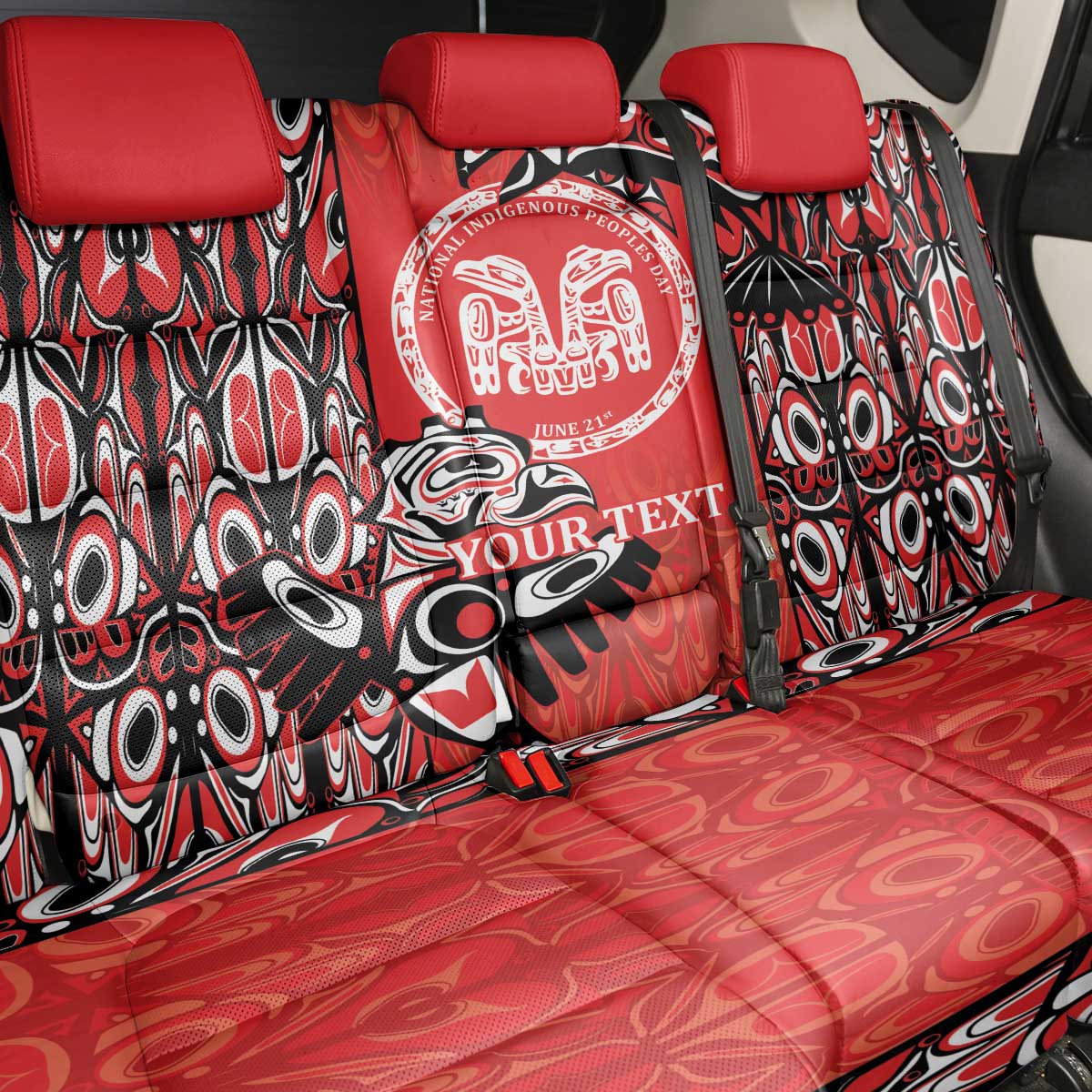 Personalized Canada Indigenous People Day Back Car Seat Cover Haida Tribe Flag Tattoo Style