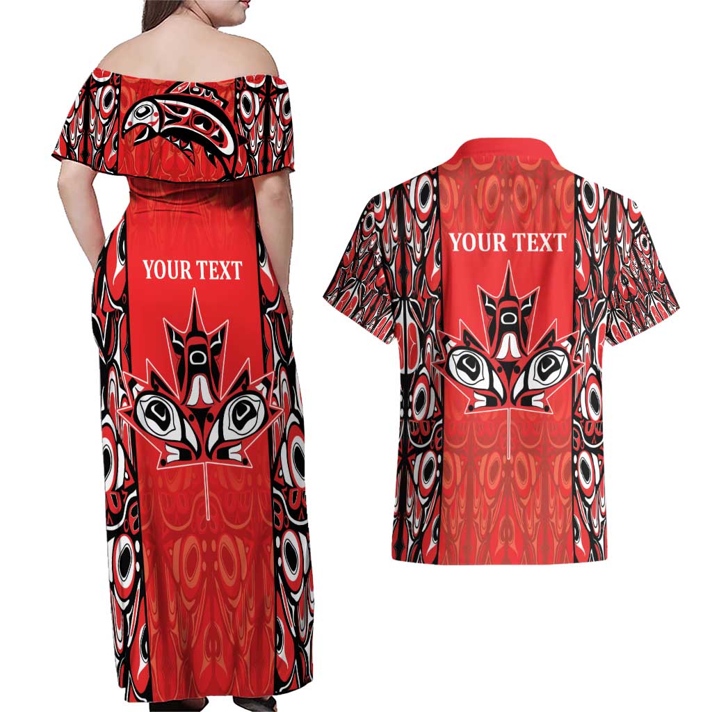 Personalized Canada Indigenous People Day Couples Matching Off Shoulder Maxi Dress and Hawaiian Shirt Haida Tribe Flag Tattoo Style