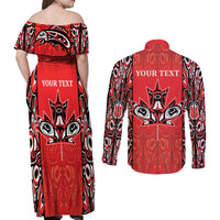 Personalized Canada Indigenous People Day Couples Matching Off Shoulder Maxi Dress and Long Sleeve Button Shirt Haida Tribe Flag Tattoo Style