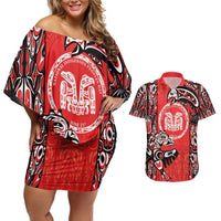 Personalized Canada Indigenous People Day Couples Matching Off Shoulder Short Dress and Hawaiian Shirt Haida Tribe Flag Tattoo Style