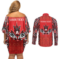 Personalized Canada Indigenous People Day Couples Matching Off Shoulder Short Dress and Long Sleeve Button Shirt Haida Tribe Flag Tattoo Style