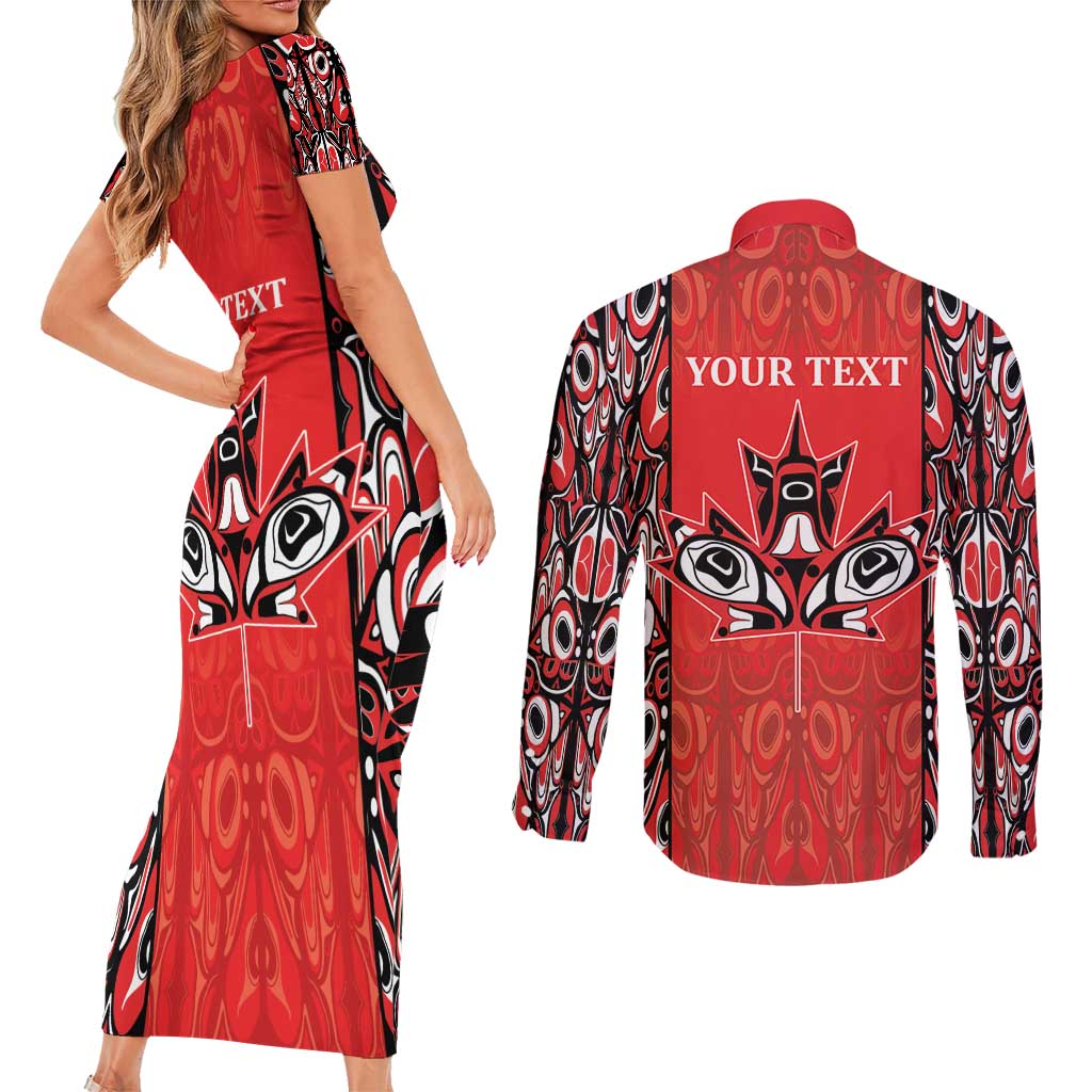 Personalized Canada Indigenous People Day Couples Matching Short Sleeve Bodycon Dress and Long Sleeve Button Shirt Haida Tribe Flag Tattoo Style