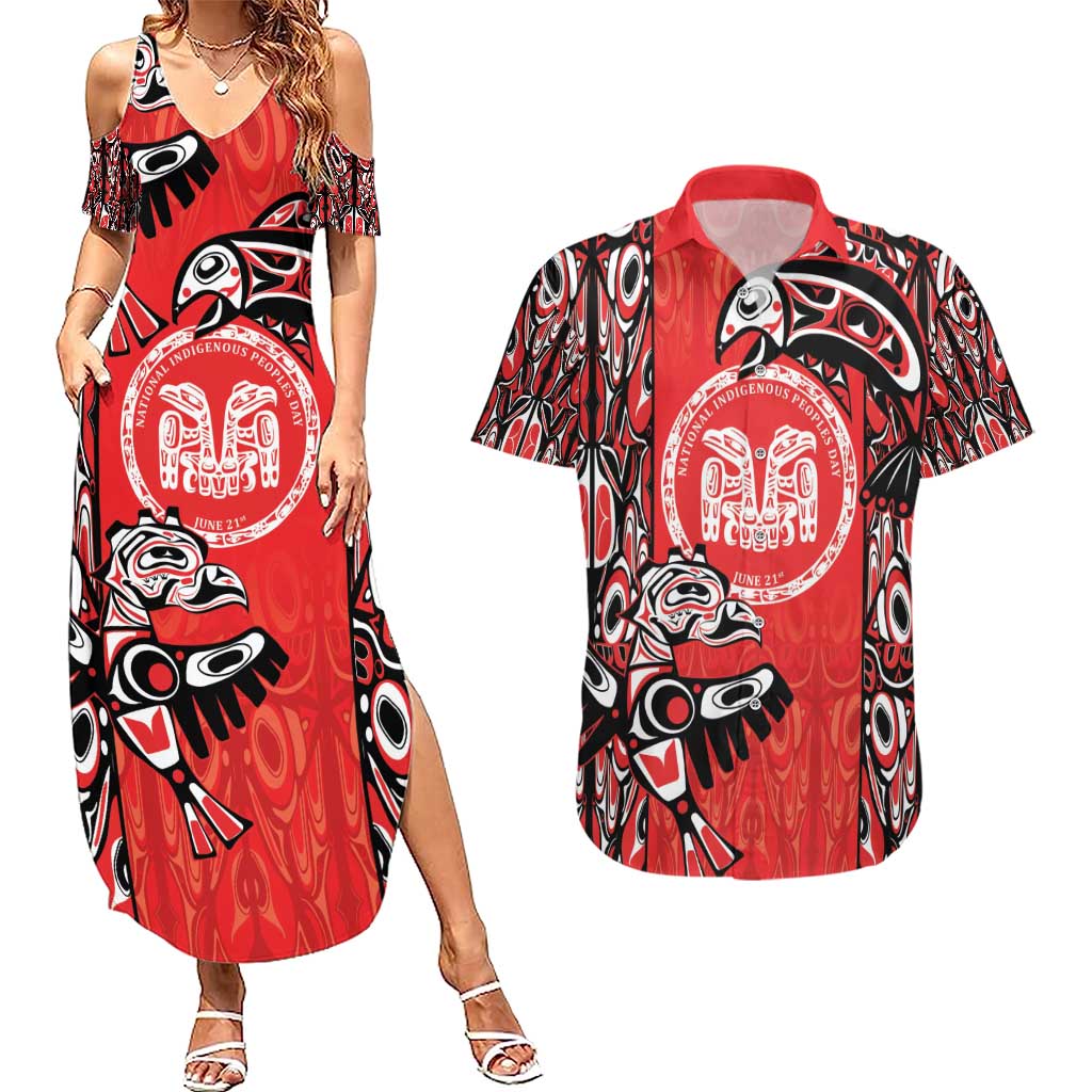 Personalized Canada Indigenous People Day Couples Matching Summer Maxi Dress and Hawaiian Shirt Haida Tribe Flag Tattoo Style
