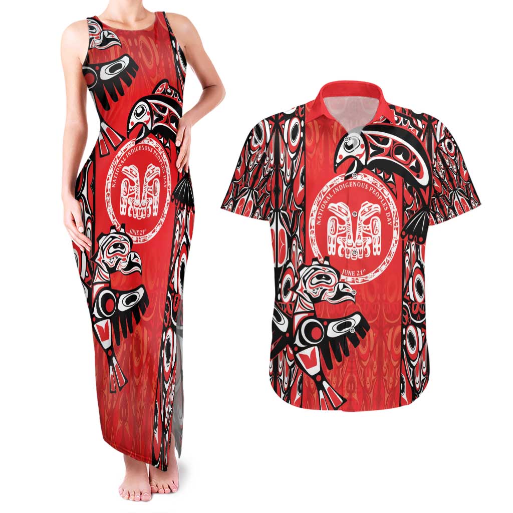Personalized Canada Indigenous People Day Couples Matching Tank Maxi Dress and Hawaiian Shirt Haida Tribe Flag Tattoo Style