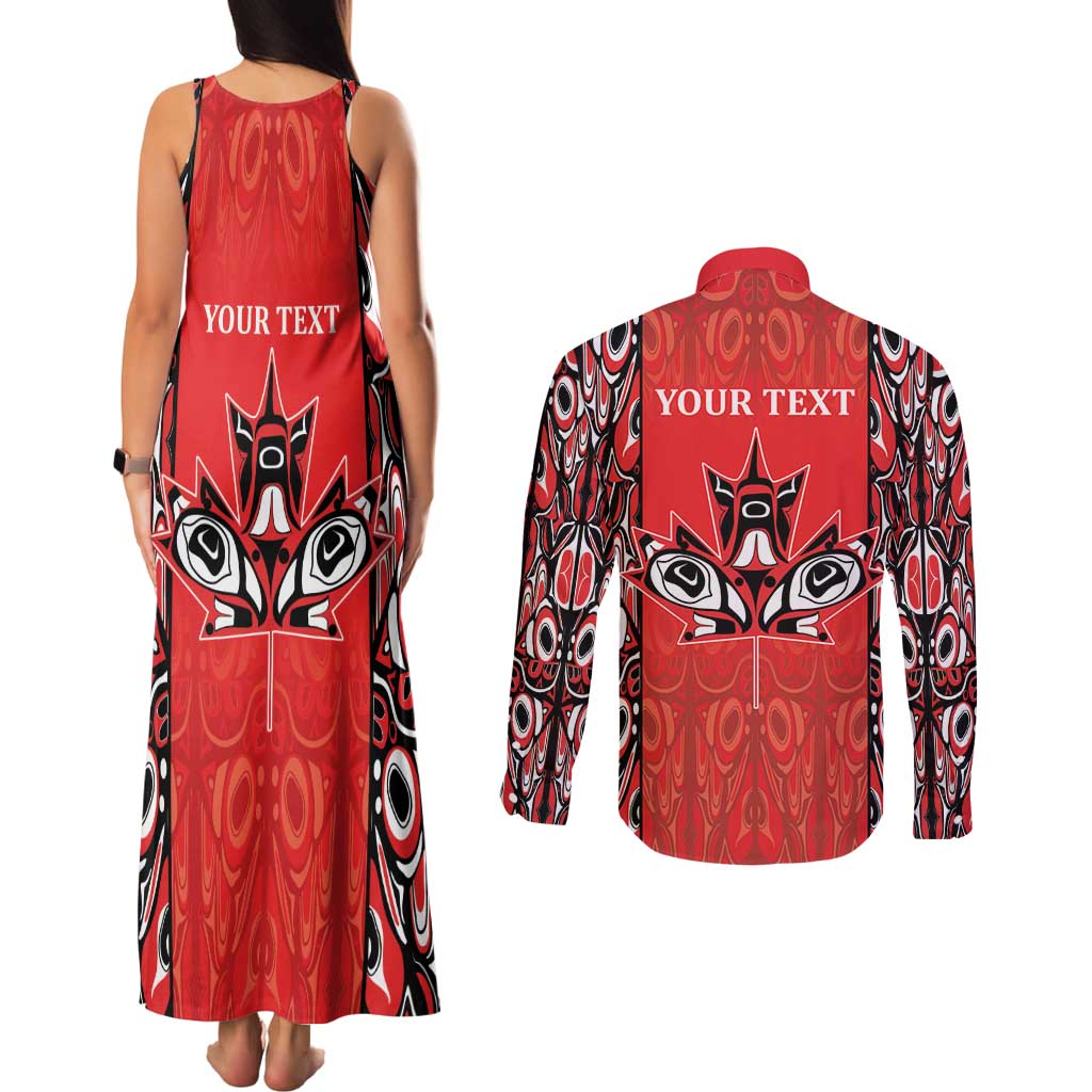 Personalized Canada Indigenous People Day Couples Matching Tank Maxi Dress and Long Sleeve Button Shirt Haida Tribe Flag Tattoo Style