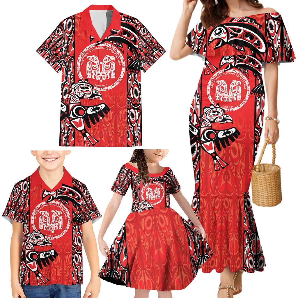 Personalized Canada Indigenous People Day Family Matching Mermaid Dress and Hawaiian Shirt Haida Tribe Flag Tattoo Style