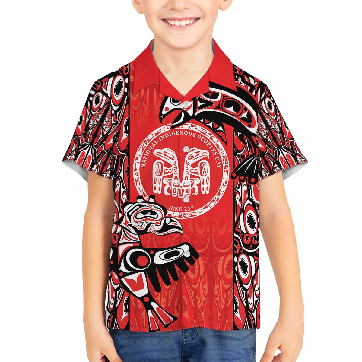 Personalized Canada Indigenous People Day Family Matching Off The Shoulder Long Sleeve Dress and Hawaiian Shirt Haida Tribe Flag Tattoo Style