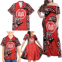 Personalized Canada Indigenous People Day Family Matching Off Shoulder Maxi Dress and Hawaiian Shirt Haida Tribe Flag Tattoo Style