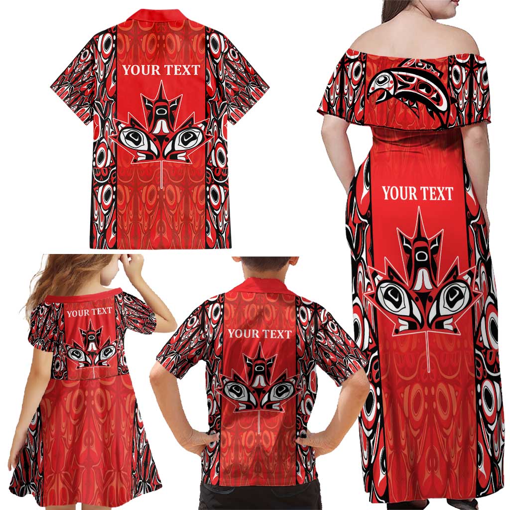 Personalized Canada Indigenous People Day Family Matching Off Shoulder Maxi Dress and Hawaiian Shirt Haida Tribe Flag Tattoo Style