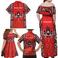 Personalized Canada Indigenous People Day Family Matching Off Shoulder Maxi Dress and Hawaiian Shirt Haida Tribe Flag Tattoo Style
