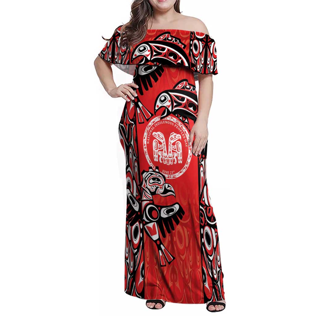 Personalized Canada Indigenous People Day Family Matching Off Shoulder Maxi Dress and Hawaiian Shirt Haida Tribe Flag Tattoo Style