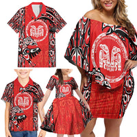 Personalized Canada Indigenous People Day Family Matching Off Shoulder Short Dress and Hawaiian Shirt Haida Tribe Flag Tattoo Style
