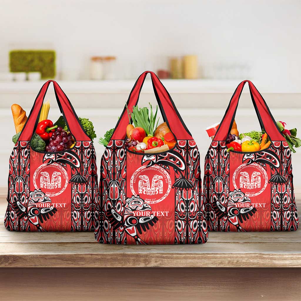 Personalized Canada Indigenous People Day Grocery Bag Haida Tribe Flag Tattoo Style