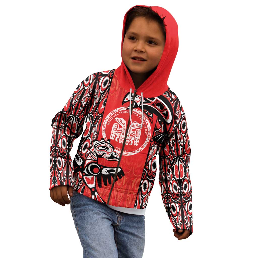 Personalized Canada Indigenous People Day Kid Hoodie Haida Tribe Flag Tattoo Style