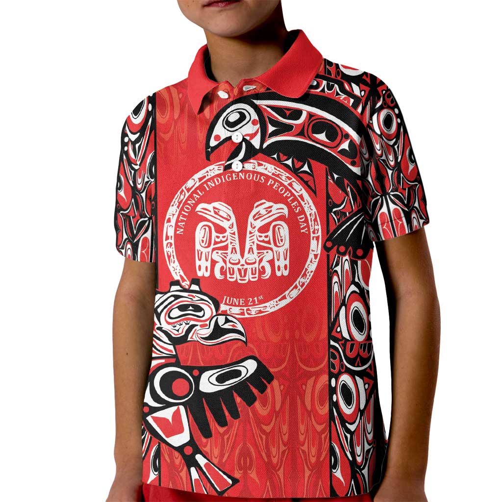 Personalized Canada Indigenous People Day Kid Polo Shirt Haida Tribe Flag Tattoo Style