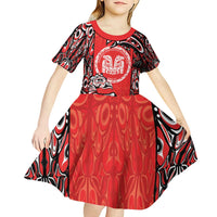 Personalized Canada Indigenous People Day Kid Short Sleeve Dress Haida Tribe Flag Tattoo Style