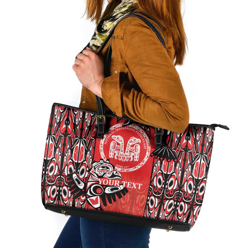 Personalized Canada Indigenous People Day Leather Tote Bag Haida Tribe Flag Tattoo Style