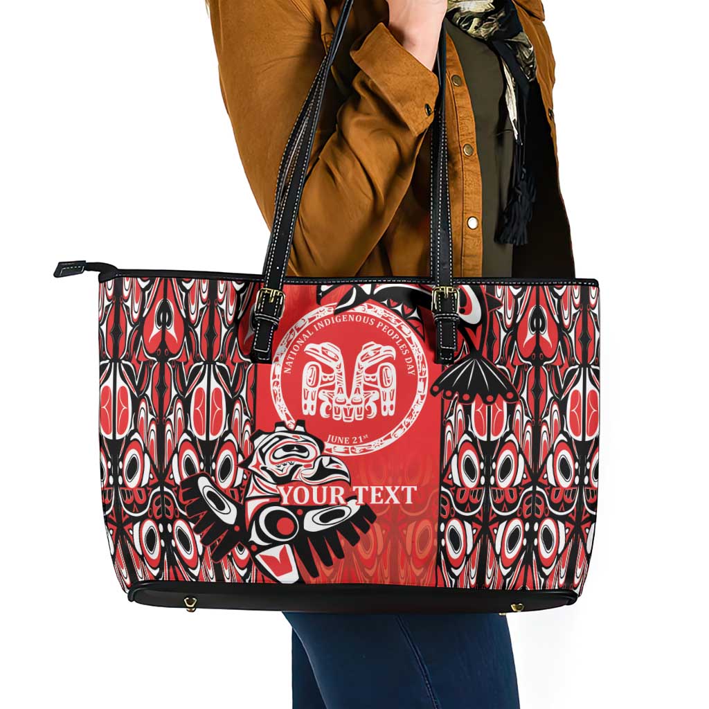 Personalized Canada Indigenous People Day Leather Tote Bag Haida Tribe Flag Tattoo Style