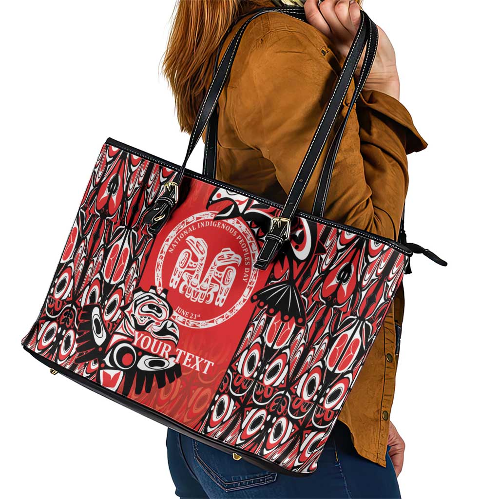 Personalized Canada Indigenous People Day Leather Tote Bag Haida Tribe Flag Tattoo Style