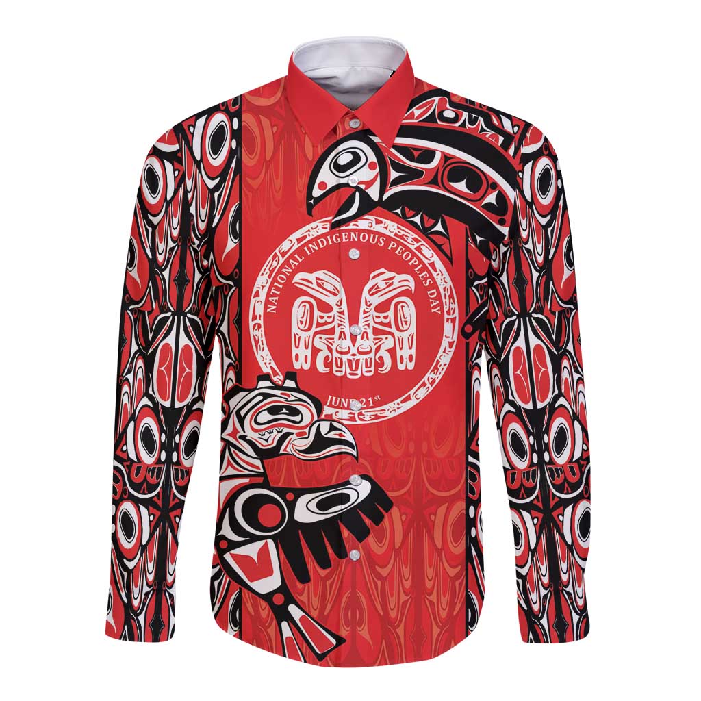 Personalized Canada Indigenous People Day Long Sleeve Button Shirt Haida Tribe Flag Tattoo Style