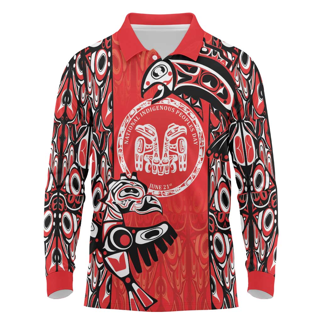 Personalized Canada Indigenous People Day Long Sleeve Polo Shirt Haida Tribe Flag Tattoo Style
