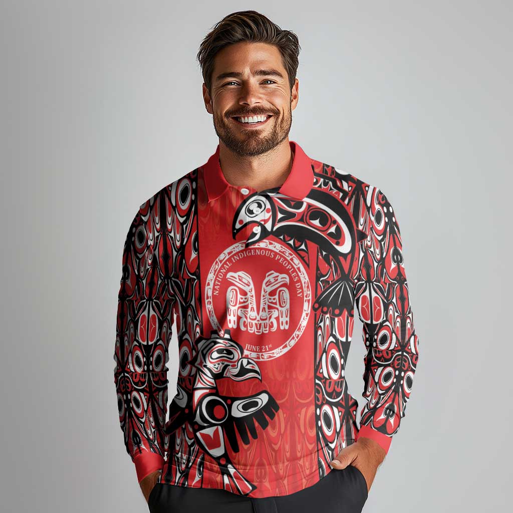 Personalized Canada Indigenous People Day Long Sleeve Polo Shirt Haida Tribe Flag Tattoo Style