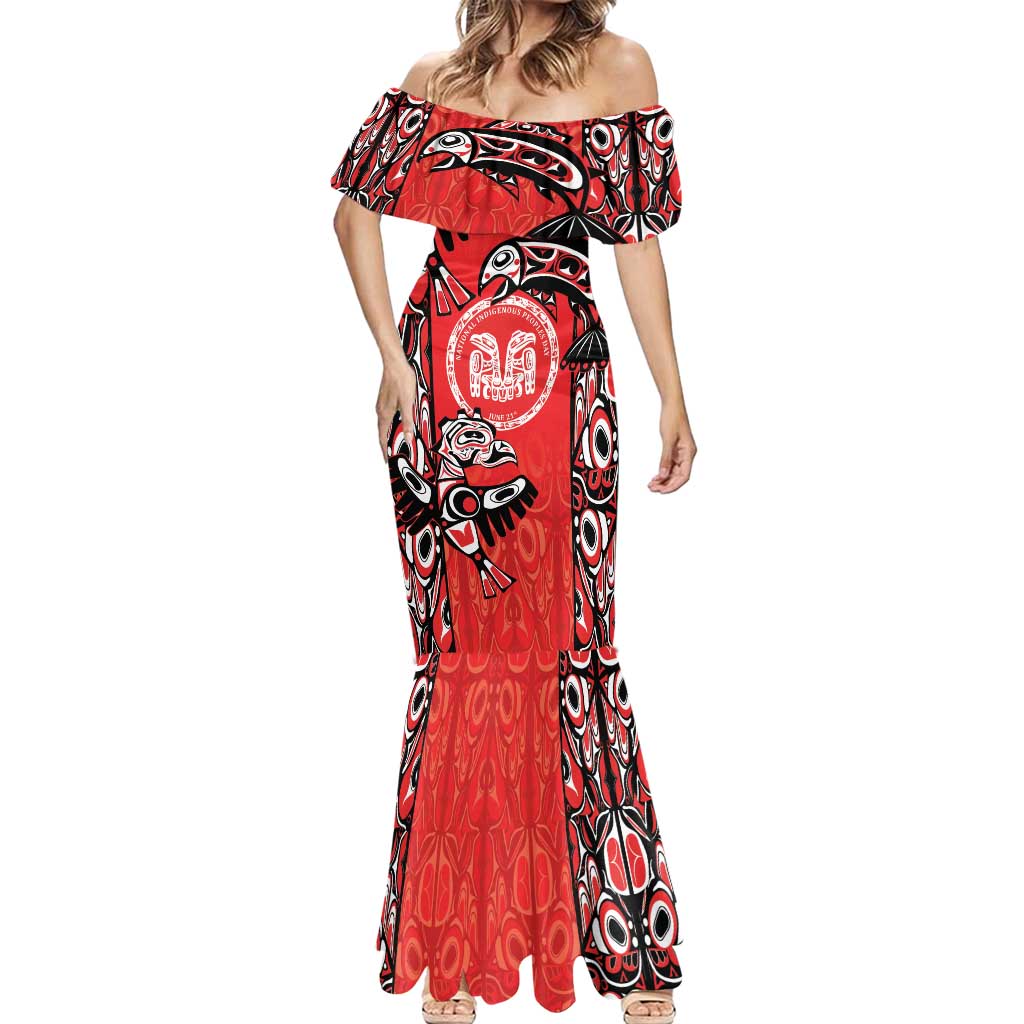 Personalized Canada Indigenous People Day Mermaid Dress Haida Tribe Flag Tattoo Style