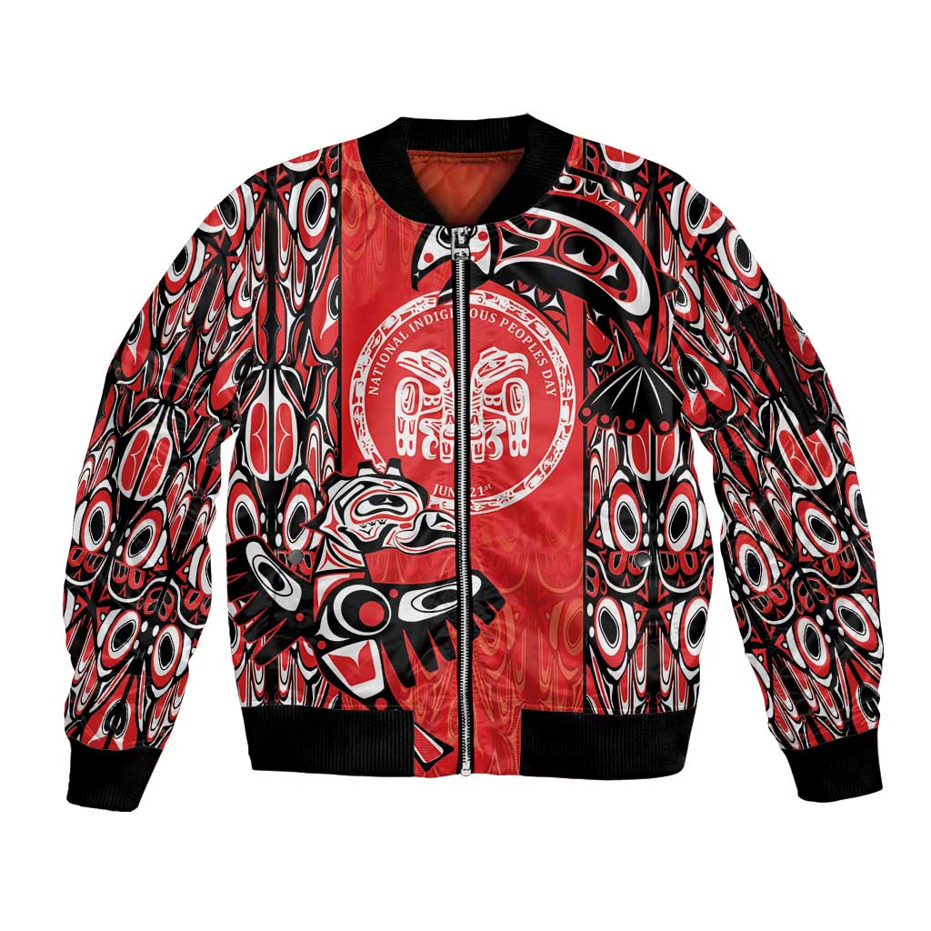 Personalized Canada Indigenous People Day Sleeve Zip Bomber Jacket Haida Tribe Flag Tattoo Style