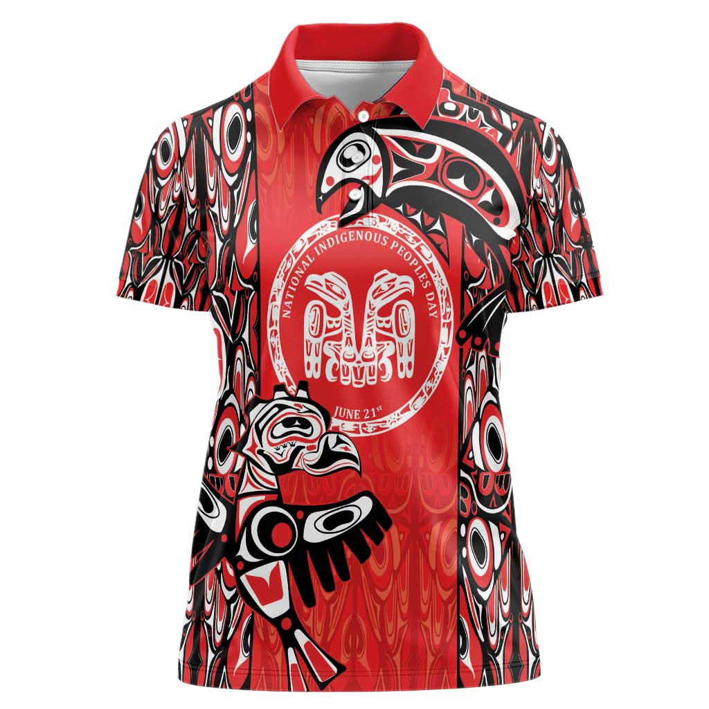 Personalized Canada Indigenous People Day Women Polo Shirt Haida Tribe Flag Tattoo Style