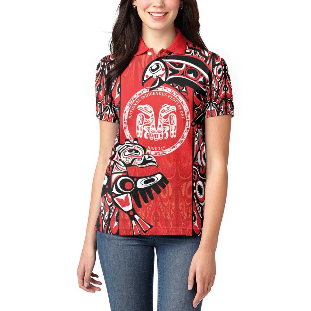 Personalized Canada Indigenous People Day Women Polo Shirt Haida Tribe Flag Tattoo Style
