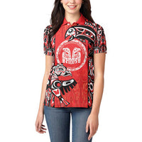 Personalized Canada Indigenous People Day Women Polo Shirt Haida Tribe Flag Tattoo Style