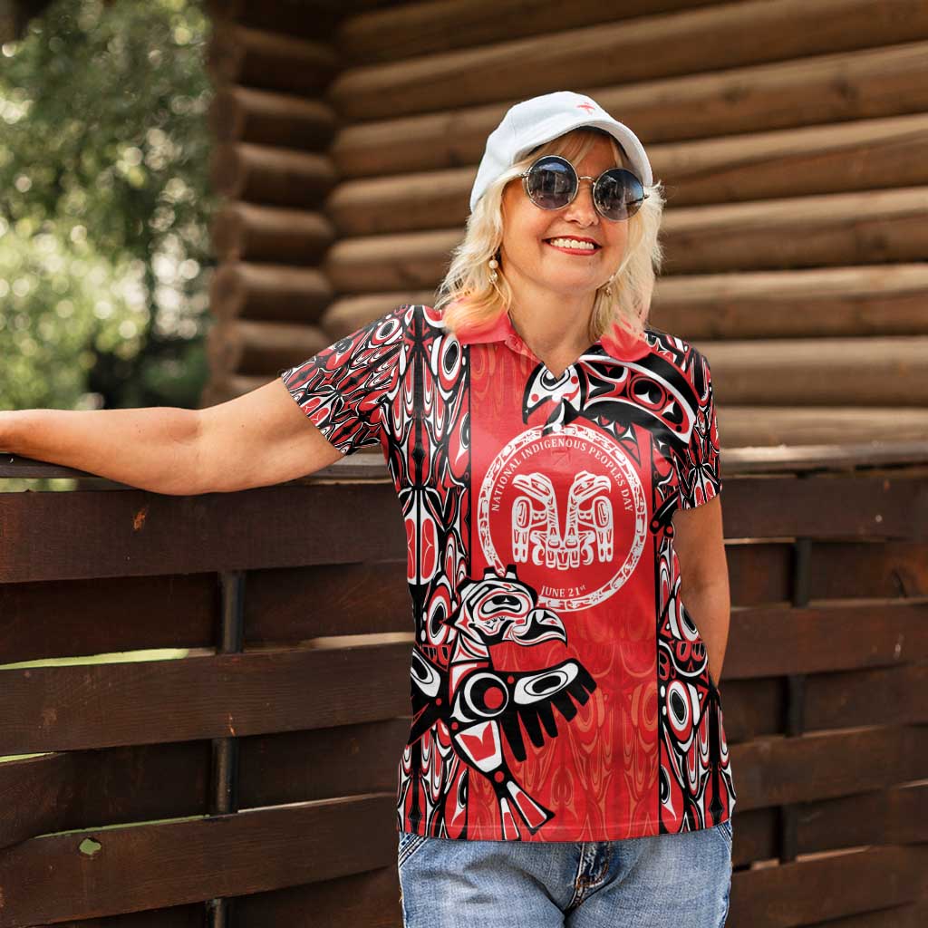 Personalized Canada Indigenous People Day Women Polo Shirt Haida Tribe Flag Tattoo Style